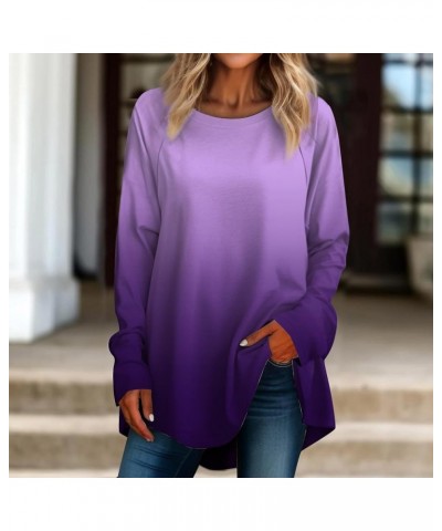 Fall Outfits for Women Printing Crew Neck Pullover Tops Long Sleeve Comfy Dressy Sweatshirts Hide Belly T Shirt 2-purple $8.6...