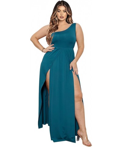 Women's Deep V Neck Plus Size Bodycon Ruched One Shoulder Maxi Dress Flowy Split Long Dresses Green $13.75 Dresses