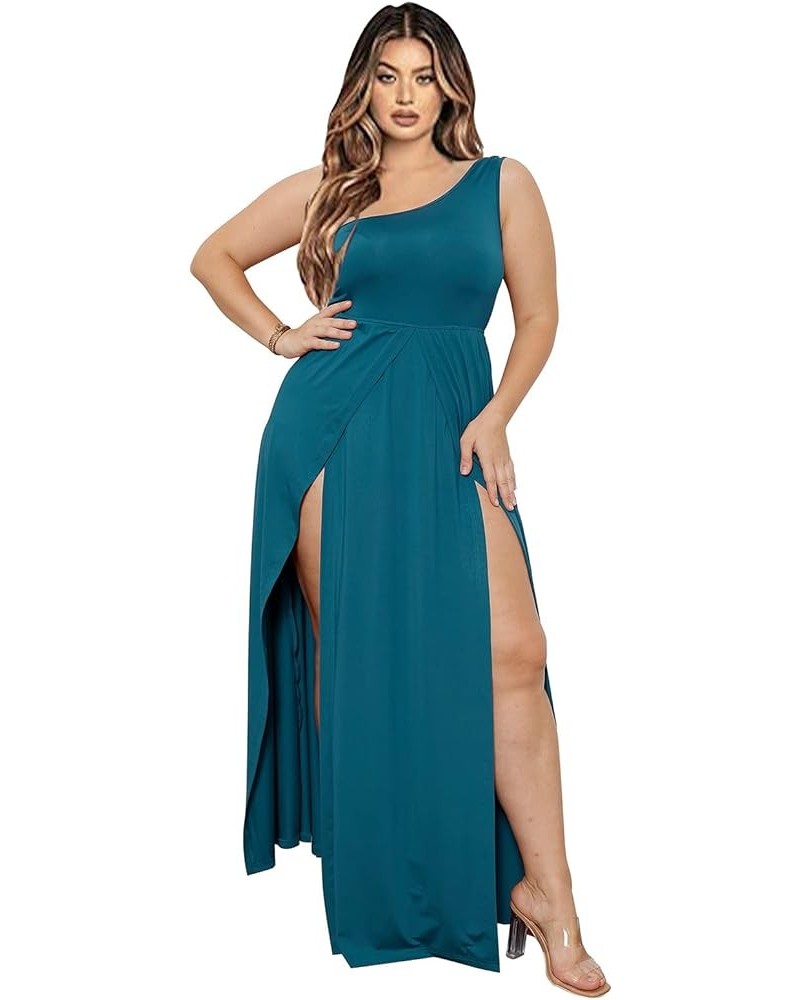 Women's Deep V Neck Plus Size Bodycon Ruched One Shoulder Maxi Dress Flowy Split Long Dresses Green $13.75 Dresses