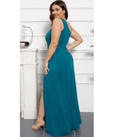 Women's Deep V Neck Plus Size Bodycon Ruched One Shoulder Maxi Dress Flowy Split Long Dresses Green $13.75 Dresses