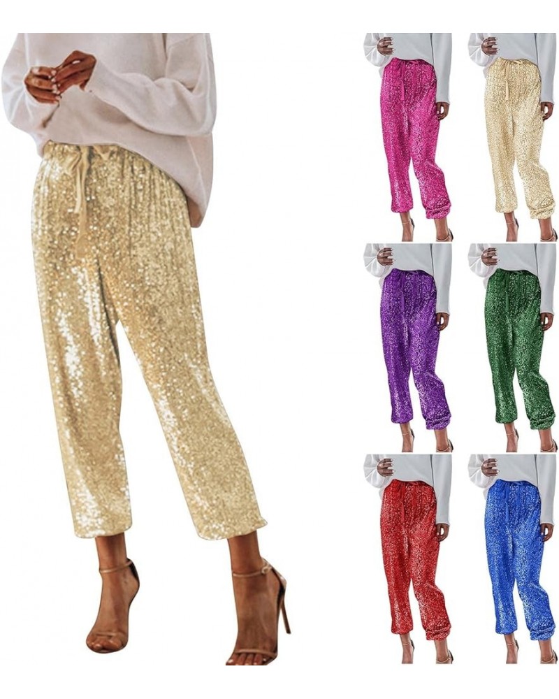 Sequin Pants Women Straight Leg Glitter Sequin Pants Sparkly Loose Trousers Shiny Dance Bling Party Clubwear Pants Z52-red $1...