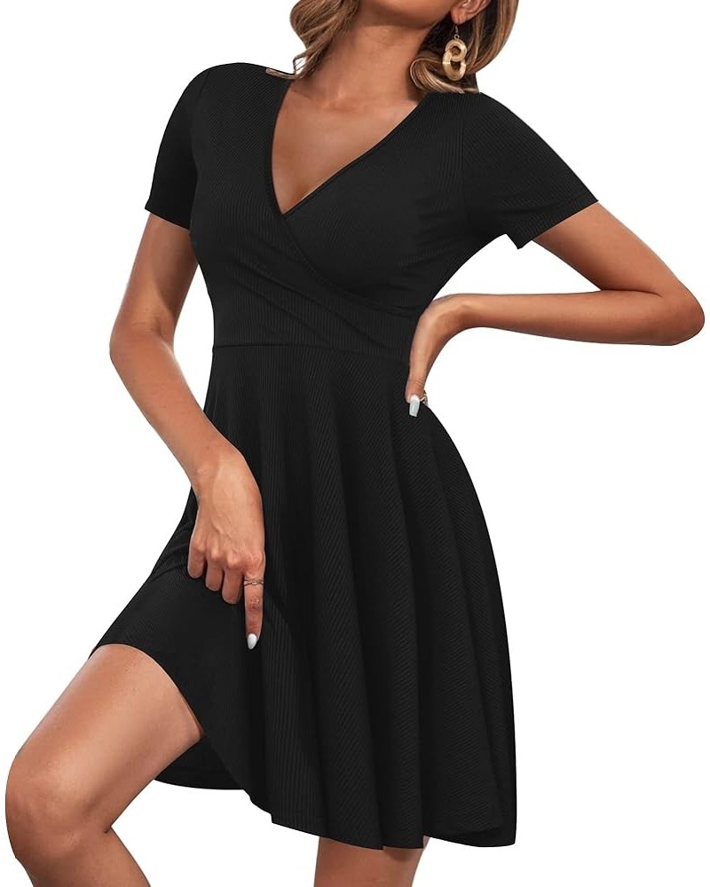 Women's Short Sleeve V Neck Wrap Dress Bocydon Casual Summer Mini Dress Black $13.99 Dresses