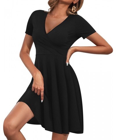 Women's Short Sleeve V Neck Wrap Dress Bocydon Casual Summer Mini Dress Black $13.99 Dresses