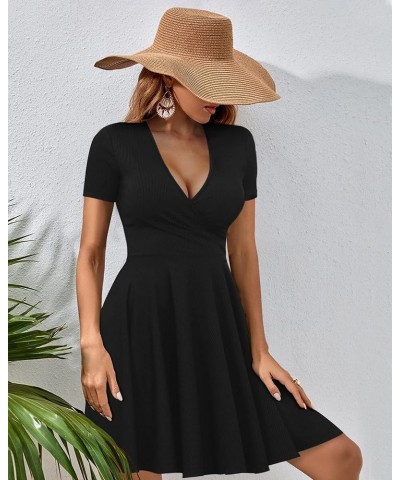 Women's Short Sleeve V Neck Wrap Dress Bocydon Casual Summer Mini Dress Black $13.99 Dresses