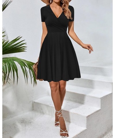 Women's Short Sleeve V Neck Wrap Dress Bocydon Casual Summer Mini Dress Black $13.99 Dresses