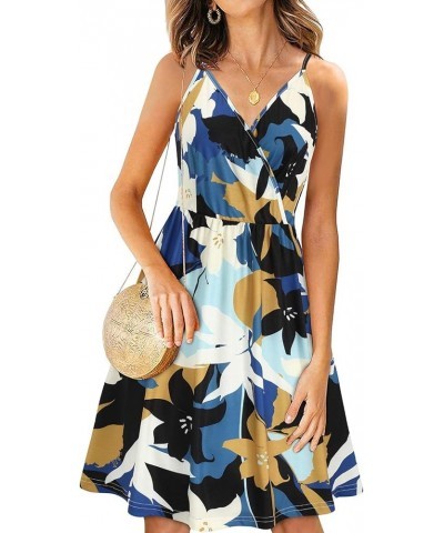 Women's Sundress V Neck Floral Spaghetti Strap Summer Casual Backless Swing Dress with Pocket Floral11-618 $13.24 Dresses