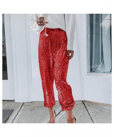 Sequin Pants Women Straight Leg Glitter Sequin Pants Sparkly Loose Trousers Shiny Dance Bling Party Clubwear Pants Z52-red $1...