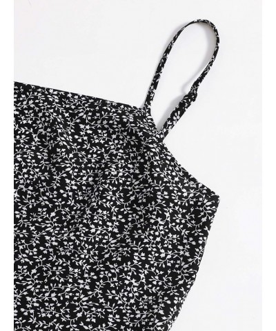 Women's Ditsy Floral High Waist Cami Short A Line Dress Black $17.48 Vests