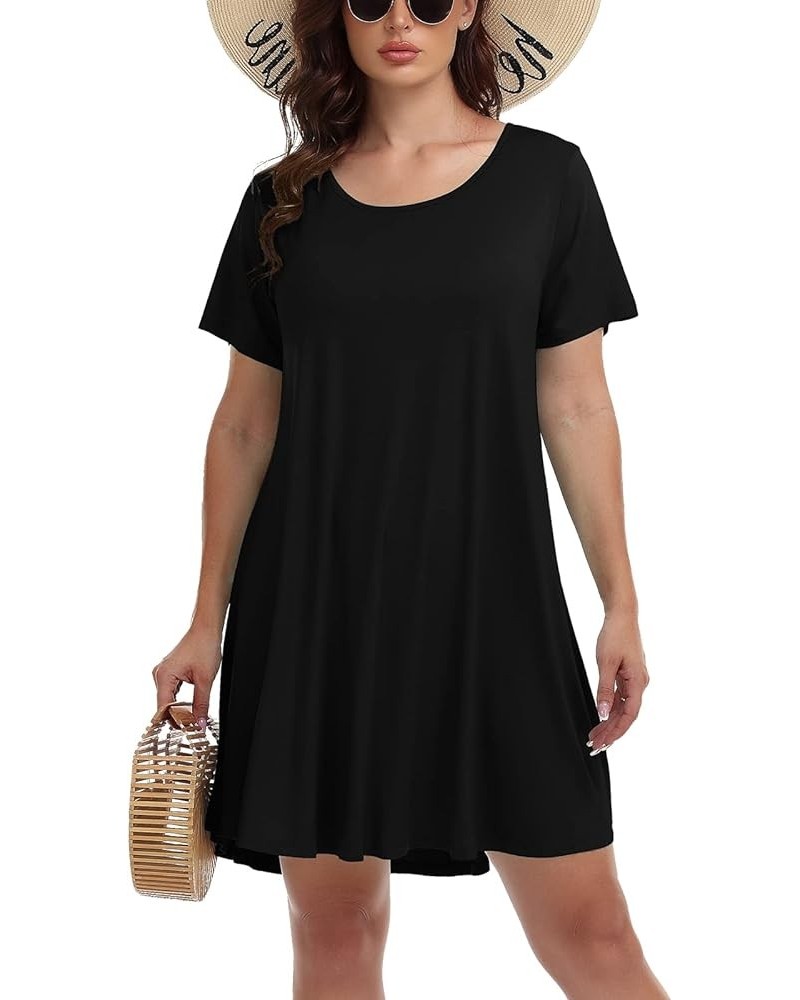 Womens Summer Casual T Shirt Dresses Short Sleeve Swing Tunic Dress Black $17.35 Dresses