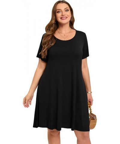 Womens Summer Casual T Shirt Dresses Short Sleeve Swing Tunic Dress Black $17.35 Dresses