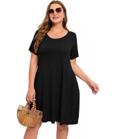 Womens Summer Casual T Shirt Dresses Short Sleeve Swing Tunic Dress Black $17.35 Dresses