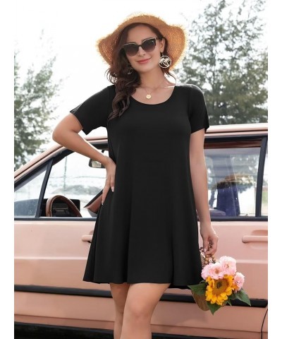 Womens Summer Casual T Shirt Dresses Short Sleeve Swing Tunic Dress Black $17.35 Dresses