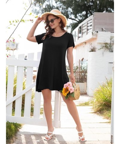 Womens Summer Casual T Shirt Dresses Short Sleeve Swing Tunic Dress Black $17.35 Dresses