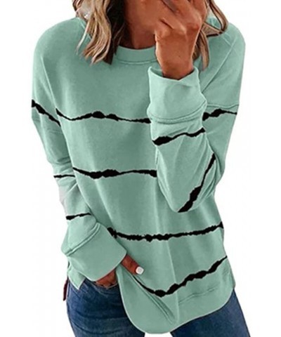 Womens Striped Pullover Sweatshirts Crewneck Tie Dye Shirts Long Sleeve Blouses Tops Loose Fit Fashion Clothes 2023 Green 19 ...