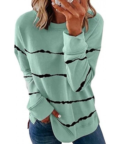 Womens Striped Pullover Sweatshirts Crewneck Tie Dye Shirts Long Sleeve Blouses Tops Loose Fit Fashion Clothes 2023 Green 19 ...