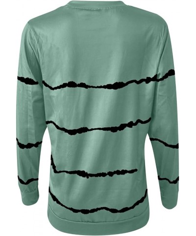 Womens Striped Pullover Sweatshirts Crewneck Tie Dye Shirts Long Sleeve Blouses Tops Loose Fit Fashion Clothes 2023 Green 19 ...