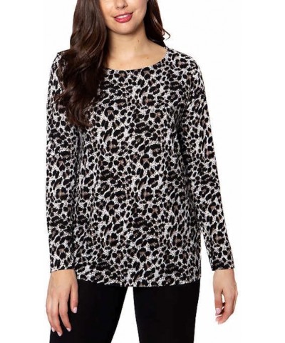 Women's Crew Neck Long Sleeve Tunic Top Brown Leopard $9.37 Tops