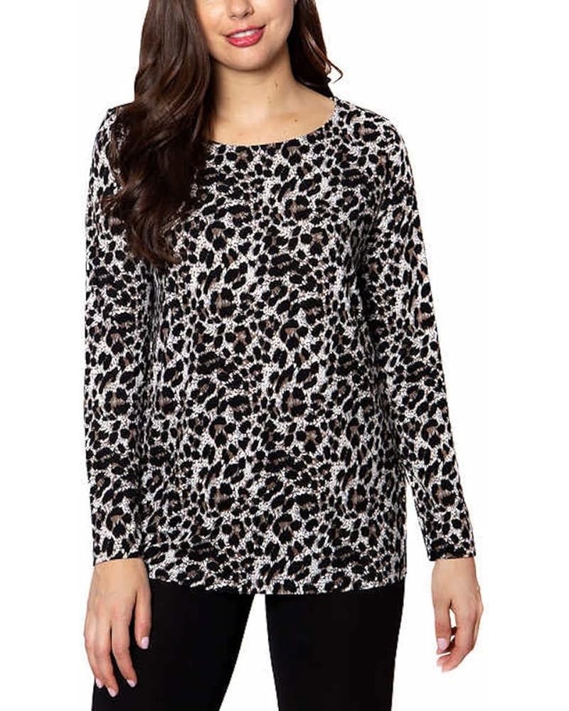 Women's Crew Neck Long Sleeve Tunic Top Brown Leopard $9.37 Tops