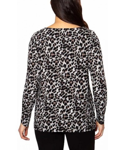 Women's Crew Neck Long Sleeve Tunic Top Brown Leopard $9.37 Tops