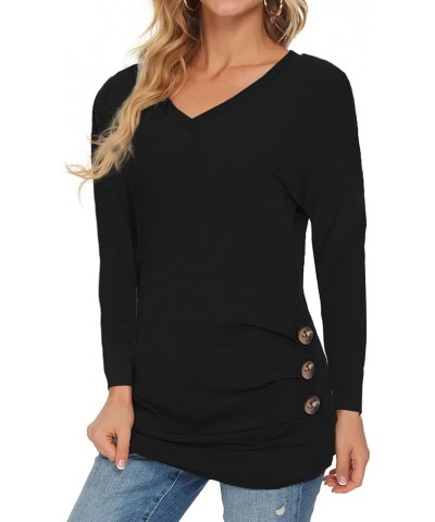 Womens Tunic Tops - V Neck Shirts Women Fashion Top Dressy Casual Soft & Comfortable Black - Womens Plated Button V-neck Tuni...