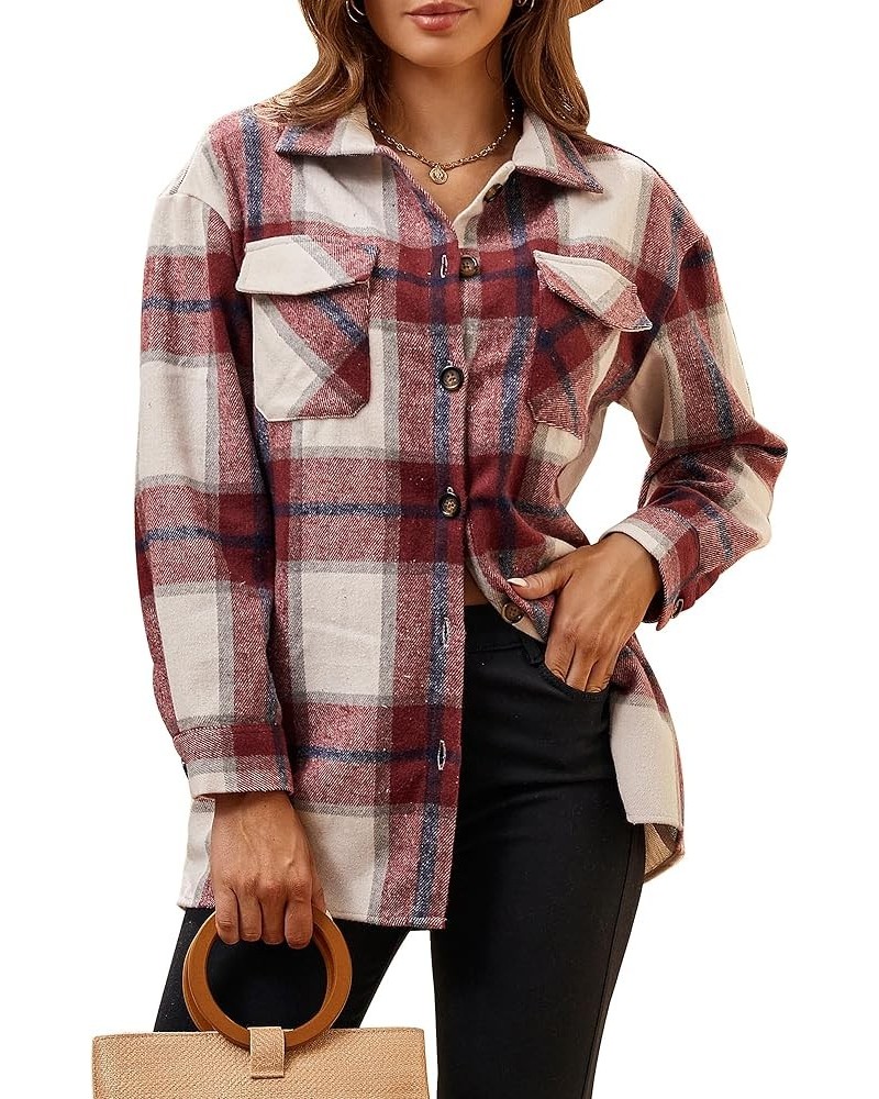 Flannel Shirts for Women Long Sleeve Button Down Plaid Fall Shirt Casual Work Tops Thick Red/White $10.00 Blouses