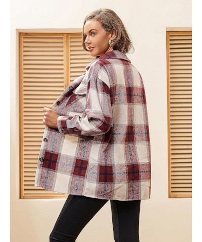 Flannel Shirts for Women Long Sleeve Button Down Plaid Fall Shirt Casual Work Tops Thick Red/White $10.00 Blouses