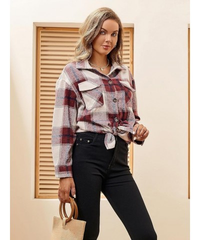 Flannel Shirts for Women Long Sleeve Button Down Plaid Fall Shirt Casual Work Tops Thick Red/White $10.00 Blouses