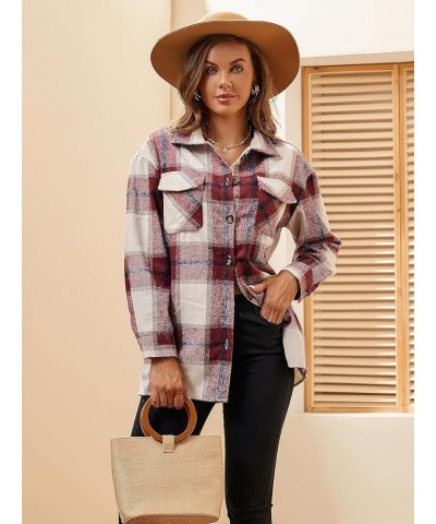 Flannel Shirts for Women Long Sleeve Button Down Plaid Fall Shirt Casual Work Tops Thick Red/White $10.00 Blouses