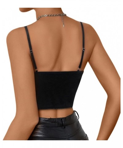 Women Chic Floral Embroidered Corset Top Spaghetti Strap Sheer Mesh Push Up Bustier Bralette Black $15.29 Bras