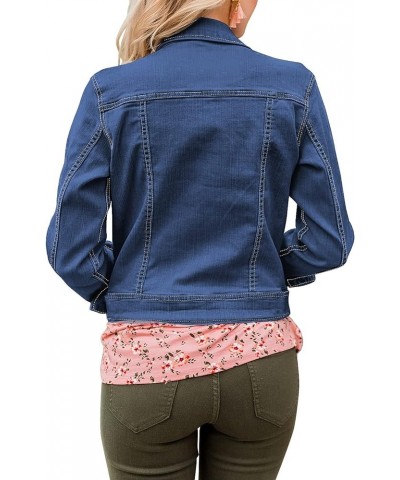 Women's Basic Long Sleeves Button Down Fitted Denim Jean Jackets Blue $21.48 Jackets