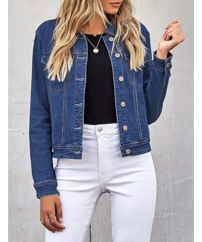 Women's Basic Long Sleeves Button Down Fitted Denim Jean Jackets Blue $21.48 Jackets