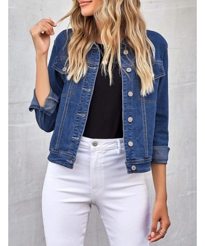 Women's Basic Long Sleeves Button Down Fitted Denim Jean Jackets Blue $21.48 Jackets