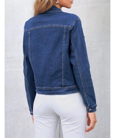 Women's Basic Long Sleeves Button Down Fitted Denim Jean Jackets Blue $21.48 Jackets