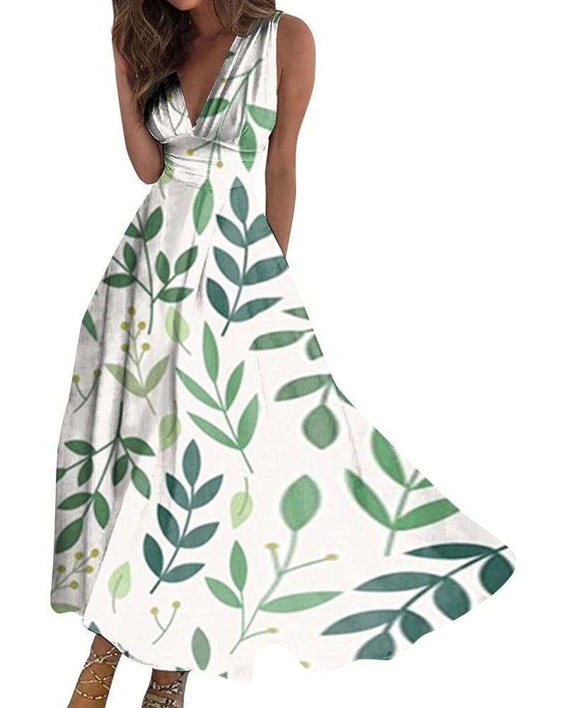 Women's 2024 Summer Casual Sleeveless Maxi Dress Slim Fit Floral Vacation Pleated Flowy Long Dress 06-green $14.42 Dresses