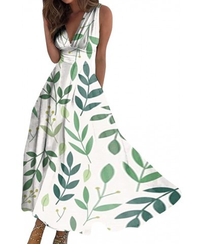 Women's 2024 Summer Casual Sleeveless Maxi Dress Slim Fit Floral Vacation Pleated Flowy Long Dress 06-green $14.42 Dresses