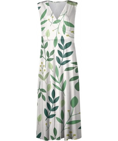 Women's 2024 Summer Casual Sleeveless Maxi Dress Slim Fit Floral Vacation Pleated Flowy Long Dress 06-green $14.42 Dresses