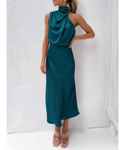 Women's Sleeveless Summer Satin Dress Mock Neck Zip Up Elegant Cocktail Party Formal Maxi Dresses Lake Blue $11.24 Dresses