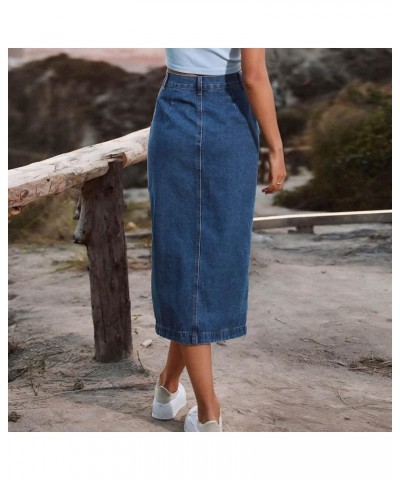 Women's Retro Exposure Button/Zipper-Fly Full Length A-Line Fishtail Maxi Long Washed Denim Jean Skirt Split Hem Skirts Y4-na...