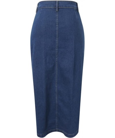 Women's Retro Exposure Button/Zipper-Fly Full Length A-Line Fishtail Maxi Long Washed Denim Jean Skirt Split Hem Skirts Y4-na...