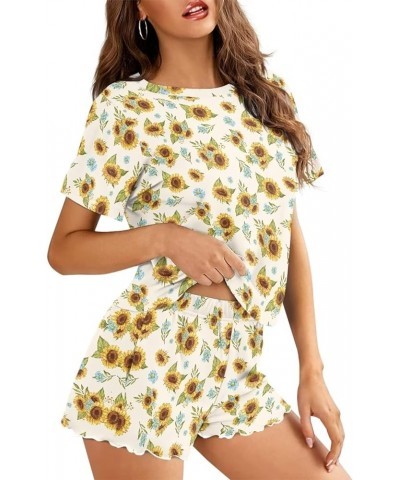 Pajama Sets 2 Pieces Soft Casual PJ Set for Women Sleepwear Nightclothes Sunflower $16.10 Sleep & Lounge