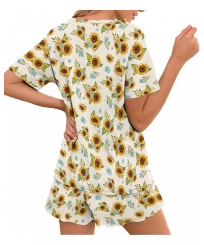 Pajama Sets 2 Pieces Soft Casual PJ Set for Women Sleepwear Nightclothes Sunflower $16.10 Sleep & Lounge