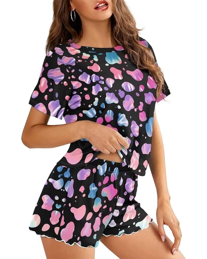 Pajama Sets 2 Pieces Soft Casual PJ Set for Women Sleepwear Nightclothes Colorful Cow Printed $16.10 Sleep & Lounge