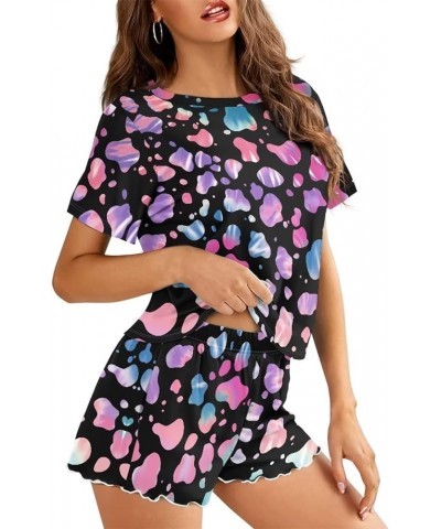 Pajama Sets 2 Pieces Soft Casual PJ Set for Women Sleepwear Nightclothes Colorful Cow Printed $16.10 Sleep & Lounge