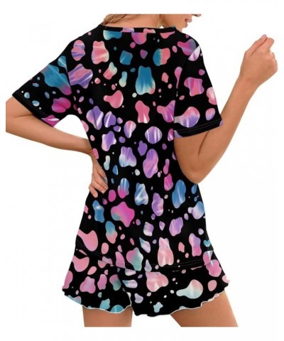 Pajama Sets 2 Pieces Soft Casual PJ Set for Women Sleepwear Nightclothes Colorful Cow Printed $16.10 Sleep & Lounge