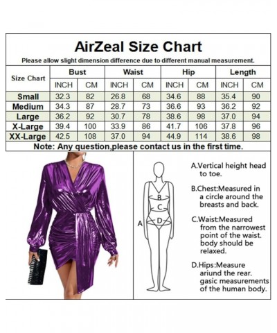 Women's Velvet Sexy V Neck Wrap Ruched Bodycon Sparkly Long Sleeve Mini Dresses A Purple $18.89 Dresses