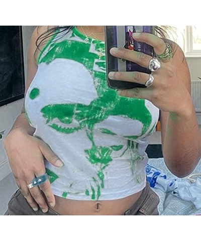 Women Portrait Graphic Crop Top Sleeveless Tie Dye Printed Tank Tops Summer Cami Vest Shirts Blouse Y2k Streetwear Eyes Portr...