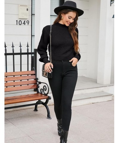 Women's Crewneck Oversized Pullover Sweaters Long Sleeve Split Hem Knit Sweater Tops D-black $9.35 Sweaters