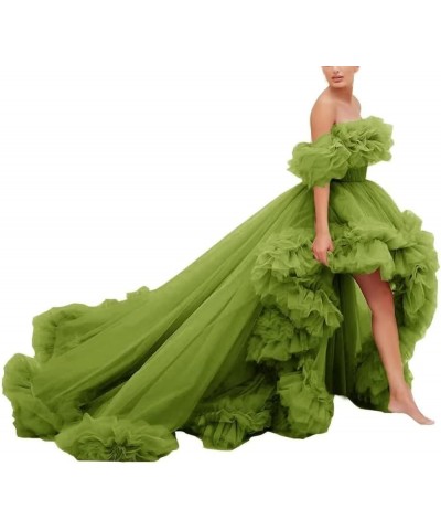 Off Shoulder Maternity Photoshoot Prom Gown Puffy Ruffles Tulle High Low Formal Evening Dresses Olive $52.24 Dresses