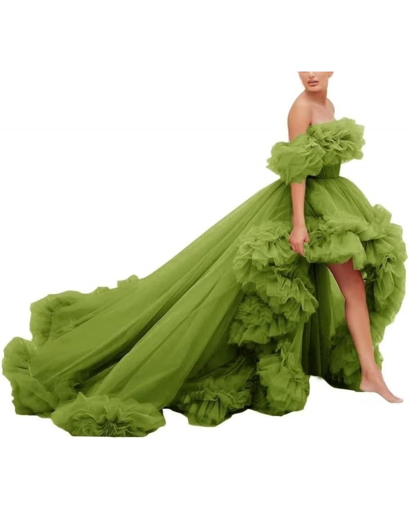 Off Shoulder Maternity Photoshoot Prom Gown Puffy Ruffles Tulle High Low Formal Evening Dresses Olive $52.24 Dresses