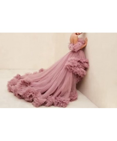 Off Shoulder Maternity Photoshoot Prom Gown Puffy Ruffles Tulle High Low Formal Evening Dresses Olive $52.24 Dresses